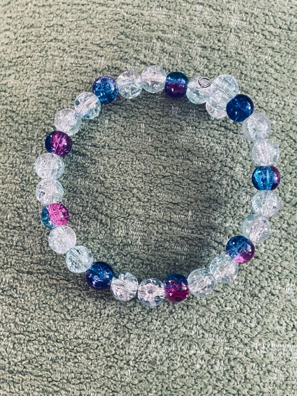 Sparkling Clear and Blue-Purple Beaded Memory Wire Bracelet